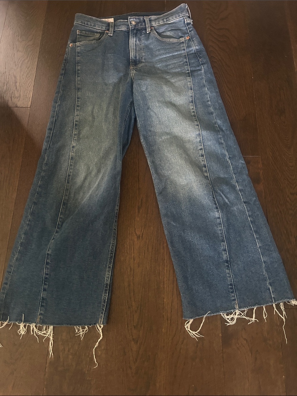 GAP Wide-Leg Distressed Hem Blue Denim Jeans